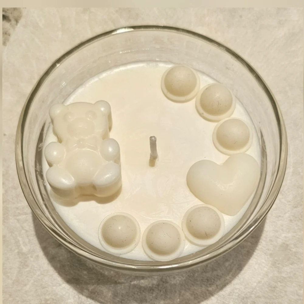 6 Personalized White Bear Scented Baby Shower Birthday Candle Favors Giveaways